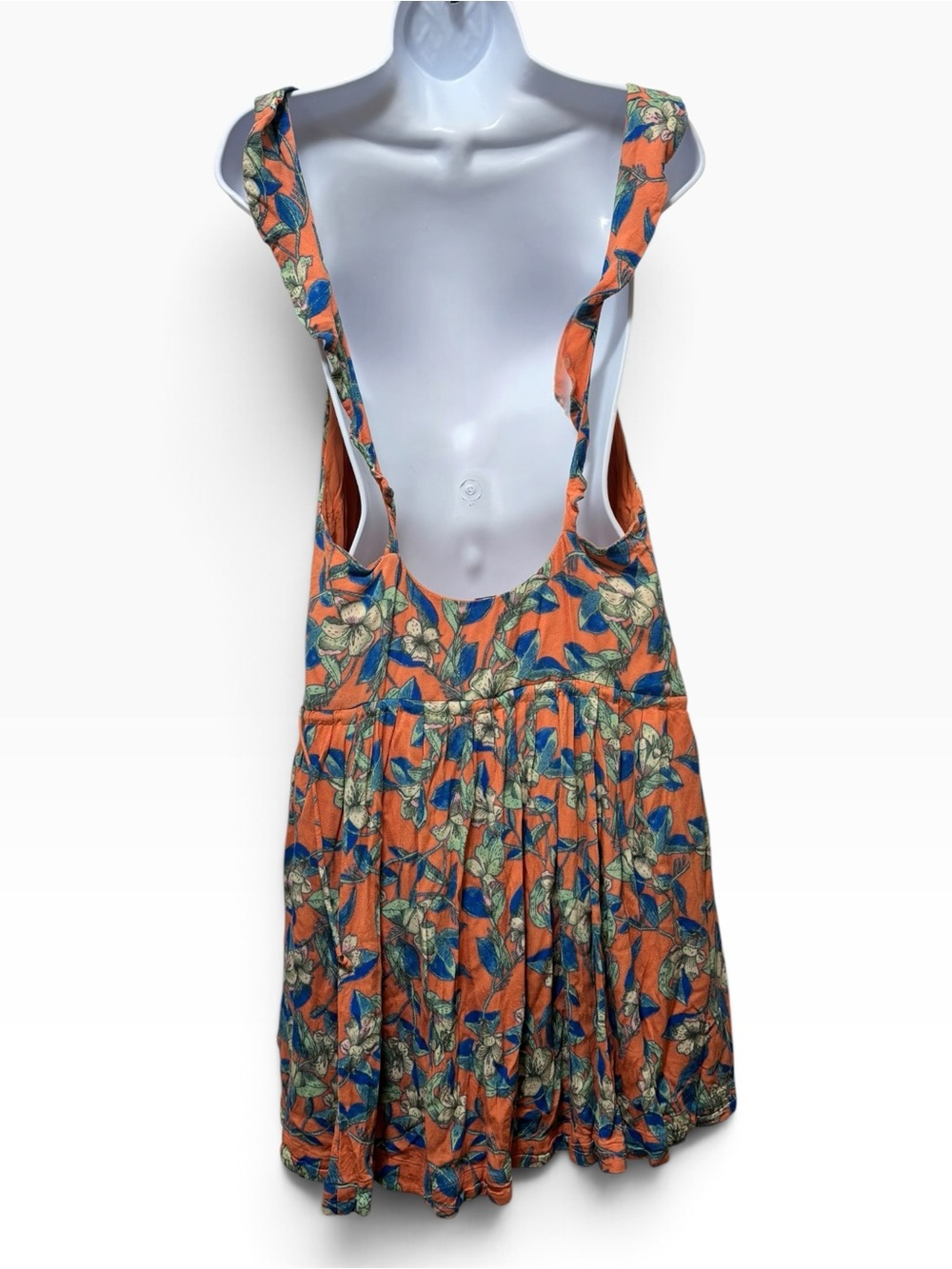 Free People Orange Floral Scoop Neck Drawcord Waist Midi Dress L - Picture 3 of 5